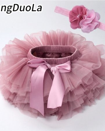 Baby girl tutu skirt 2pcs tulle lace bloomers diaper cover Newborn infant outfits  Mauv headband flower set Baby mesh bloomer