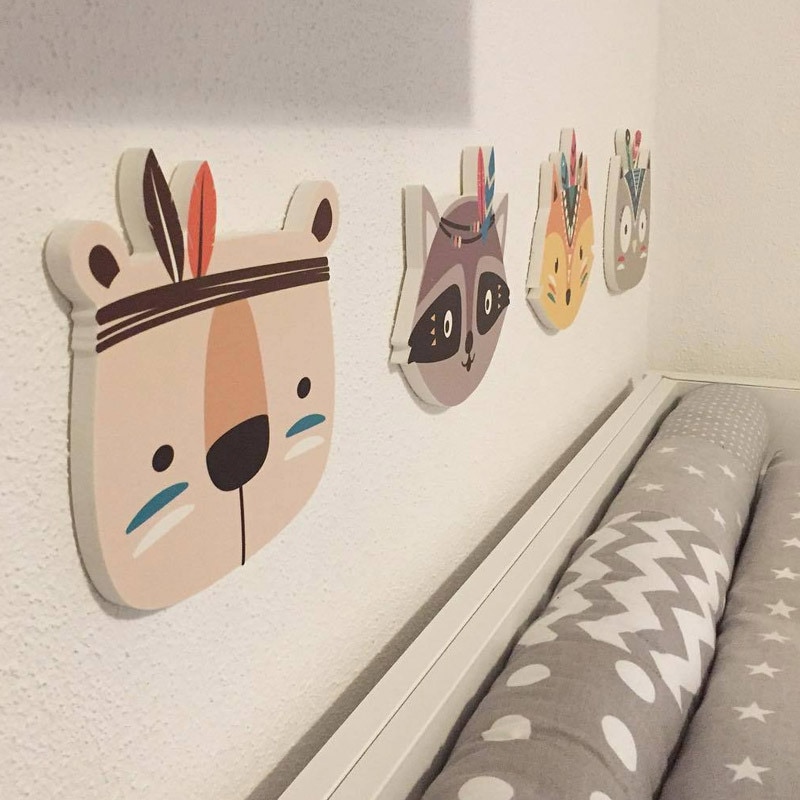 Eva2king Cartoon Wooden Animal Room Decoration Wall Mount Toys Baby Girl Room Decor Lovely Fox Baby Nursery Toys For Children - Image 2