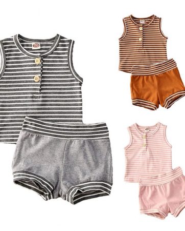 Infant Clothing For Baby Girls Clothes 2020 Summer Newborn Baby Boys Striped Sleeveless Button T-shirt+Shorts Sport Outfits Suit