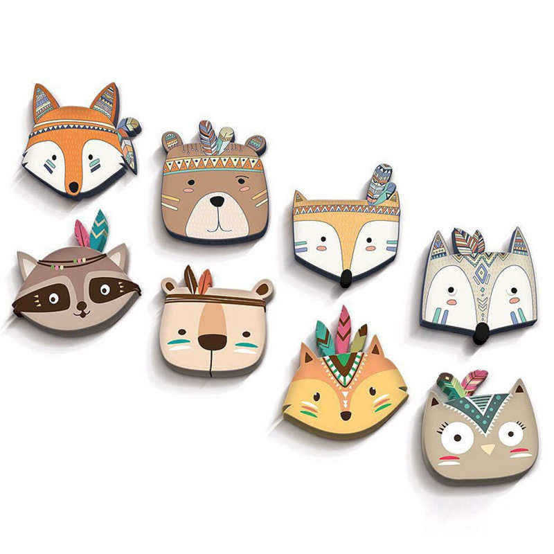 Eva2king Cartoon Wooden Animal Room Decoration Wall Mount Toys Baby Girl Room Decor Lovely Fox Baby Nursery Toys For Children - Image 5