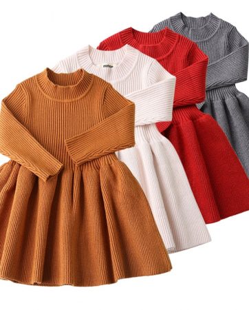 Baby Dresses For Girls Autumn Winter Long Sleeved Knit princess dress Lotus Leaf Collar Pocket Doll Dress Girls Baby Clothing