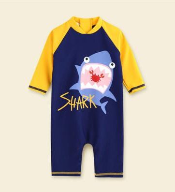 Swimwear Baby Kids Long Sleeve Blue Fish Baby Boy Swimwear Suits One Piece Swimsuit Baby Swimsuit Bathing Suits 80-130cm Baby