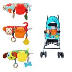 Baby Animal Bed Curtain Hanging Pocket Baby Stroller Removable Storage Pocket+Rattle Teether Multifunction Stroller Accessories