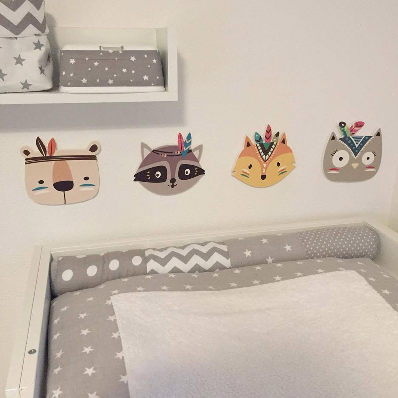 Eva2king Cartoon Wooden Animal Room Decoration Wall Mount Toys Baby Girl Room Decor Lovely Fox Baby Nursery Toys For Children - Image 3