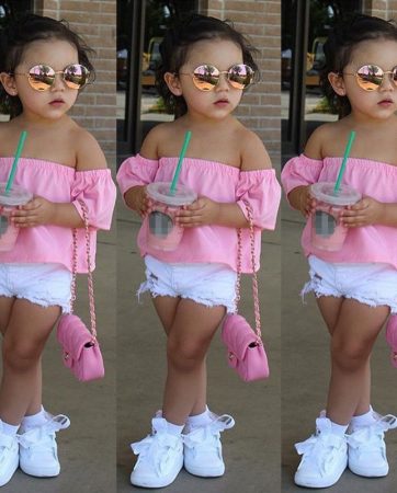 Baby Girls Blouses Fashion Toddler Infant Baby Kids Girls Off-shoulder Shirt Tops